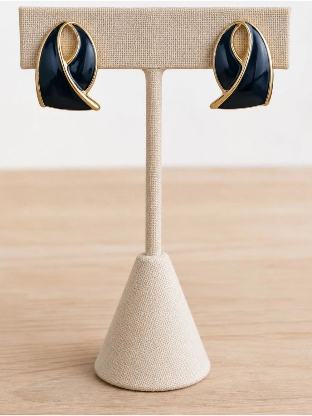 Vintage 90s Monet Navy Blue Enamel Gold Tone Pierced Post Earrings